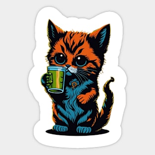 Cartoonish Kitten With Beer Mug Sticker